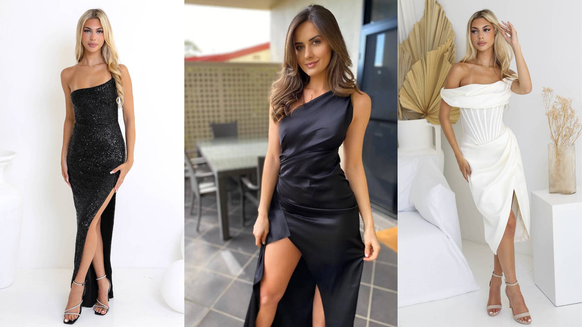 open lace back dress Elegant Kelli One Shoulder Midi Dress in Black main image 1