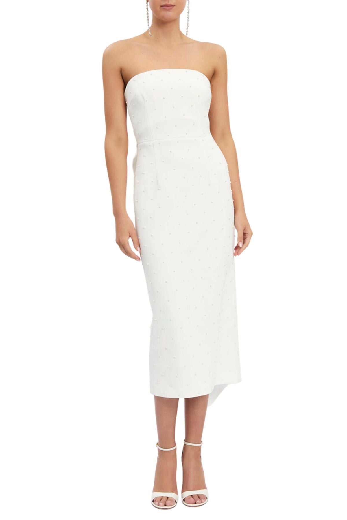 REBECCA VALLANCE Perle Bow Midi Dress (Ivory White)