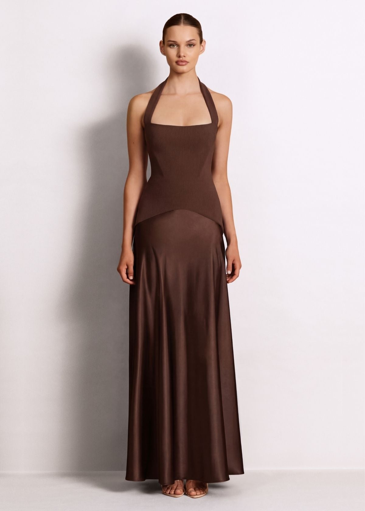 Nookie Alice Halter chocolate formal dress hire