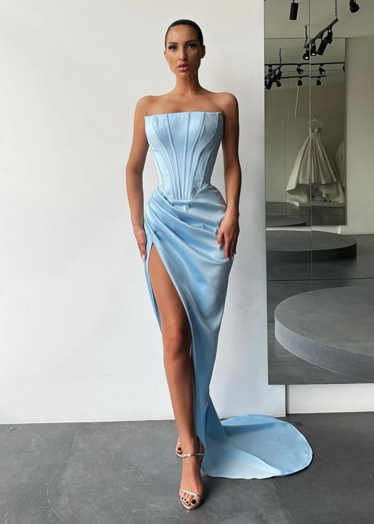 Lia Stublla Celine Blue Corset Formal Dress