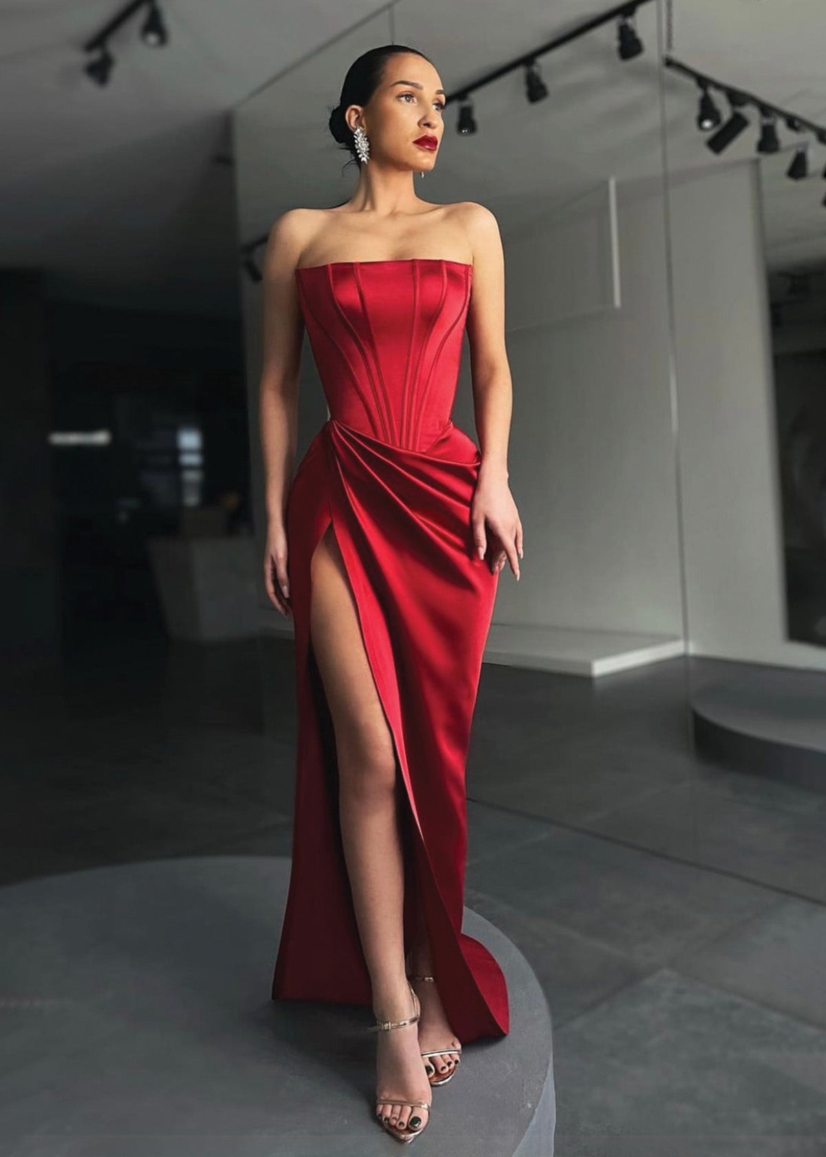 Lia Stublla Celine Red Corset Formal Dress
