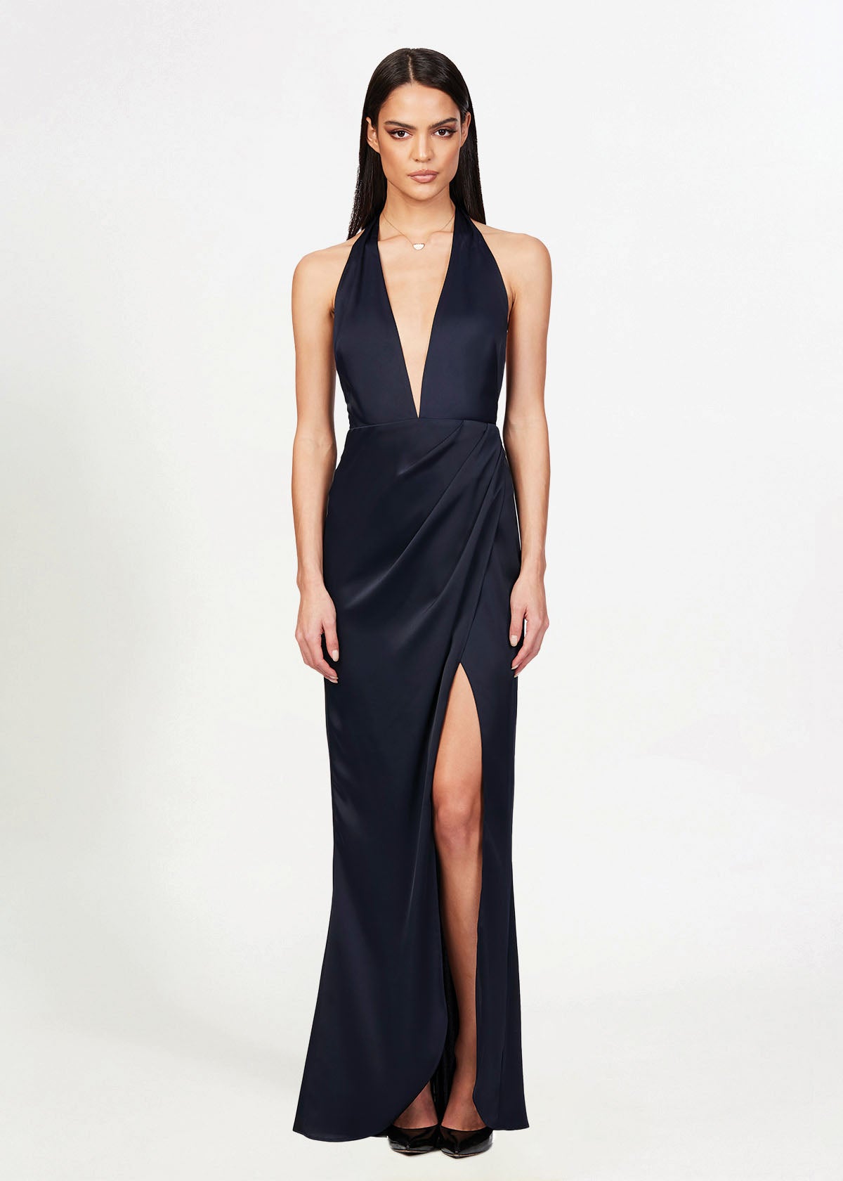Nookie Stella Satin Plunge Navy Formal Dress