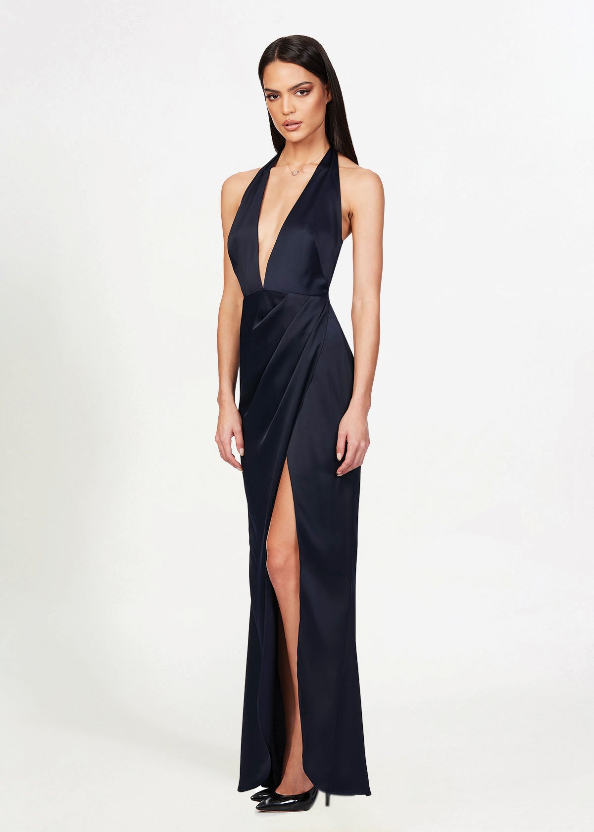 Nookie Stella Satin Plunge Navy Formal Dress