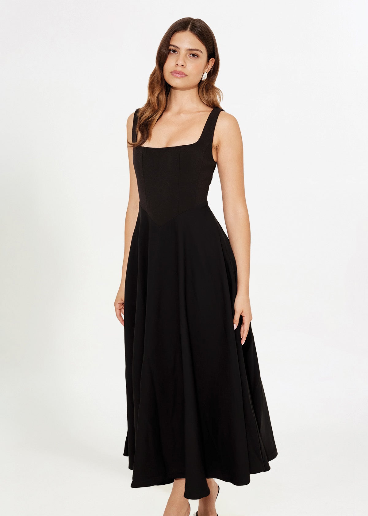 Odd Muse Ultimate Muse High Waist Square Neck Black Midi Dress