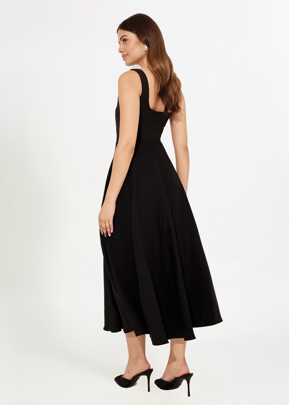 Odd Muse Ultimate Muse High Waist Square Neck Black Midi Dress