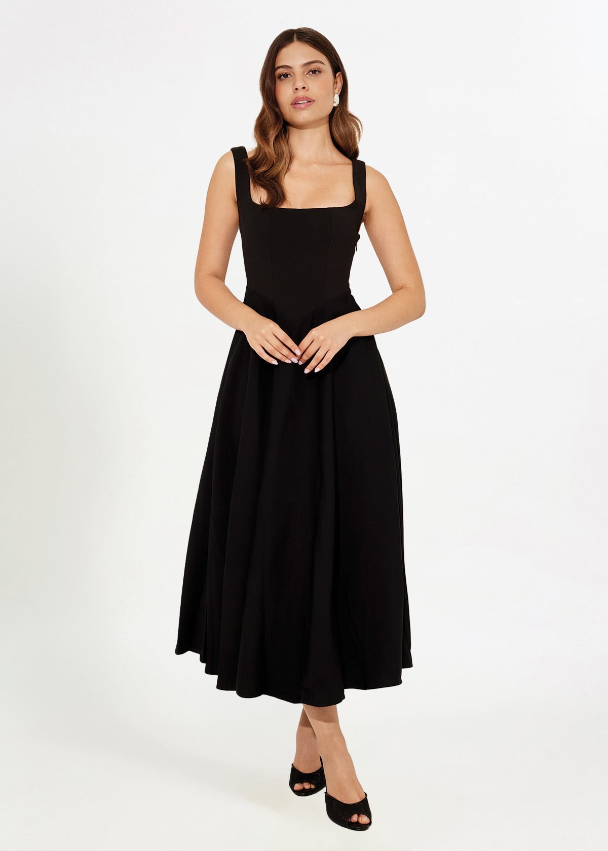 Odd Muse Ultimate Muse High Waist Square Neck Black Midi Dress