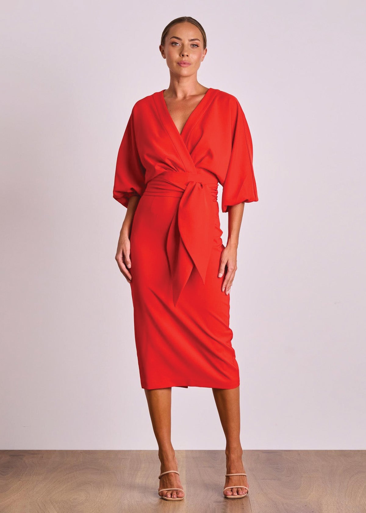 Pasduchas Emerson Drape Red Midi Dress