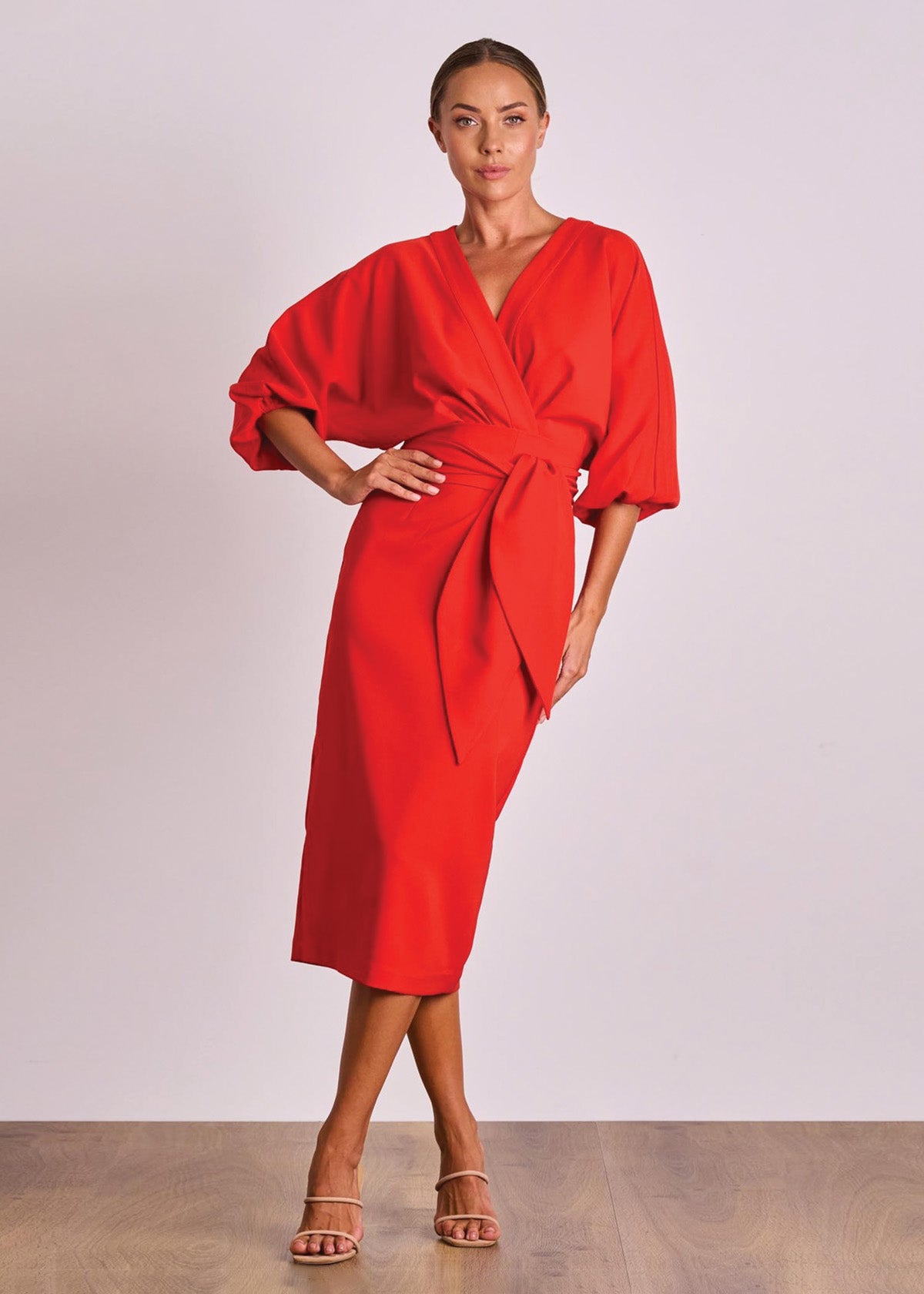 Pasduchas Emerson Drape Red Midi Dress