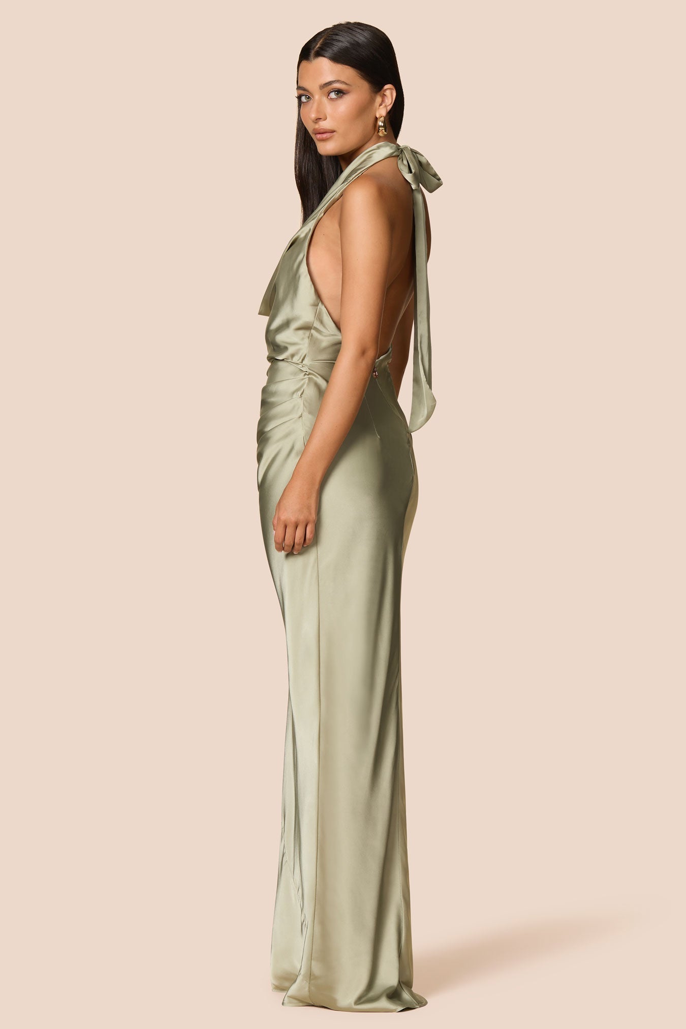 Penelope Drape Gown in Thyme Green