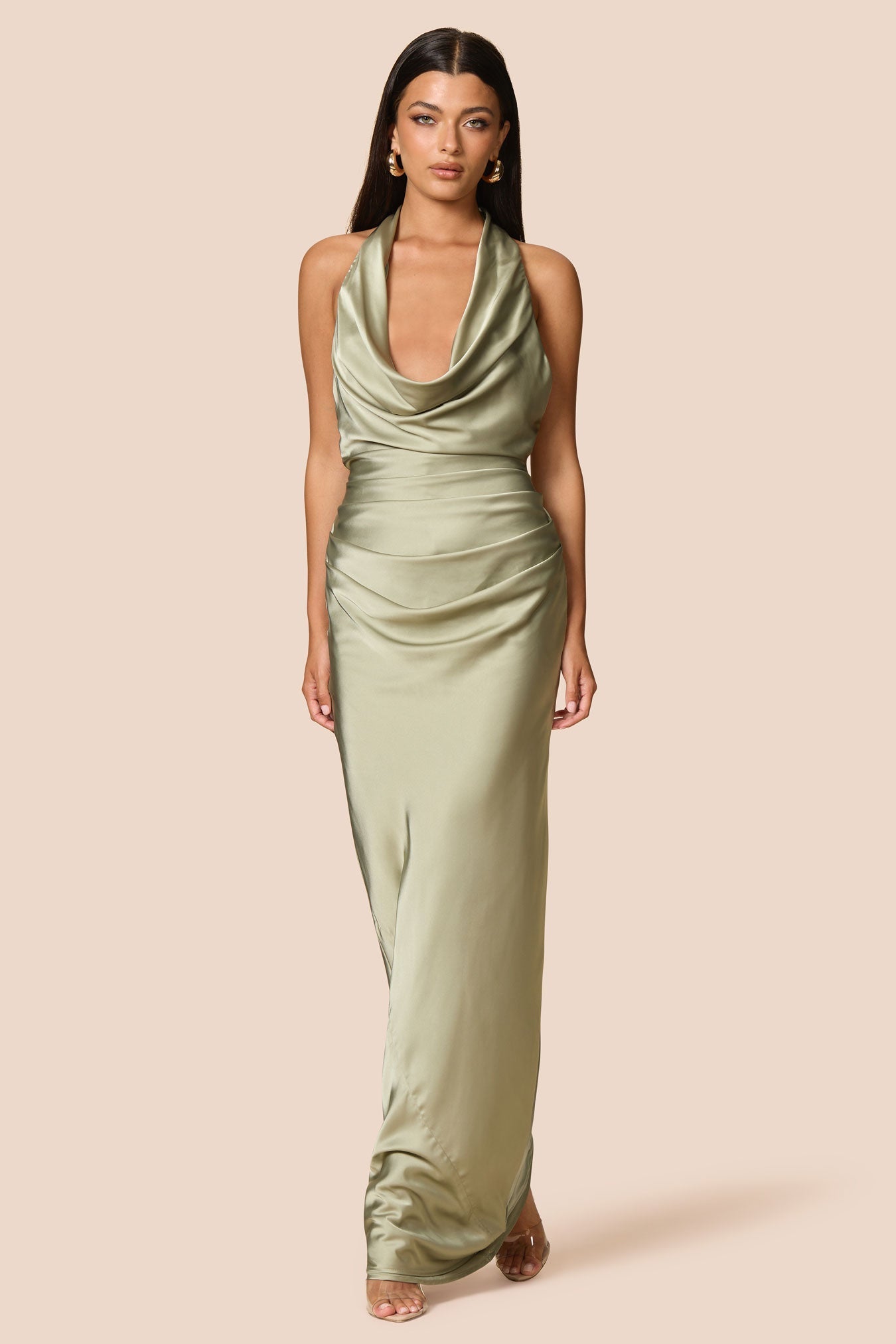 Penelope Drape Gown in Thyme Green