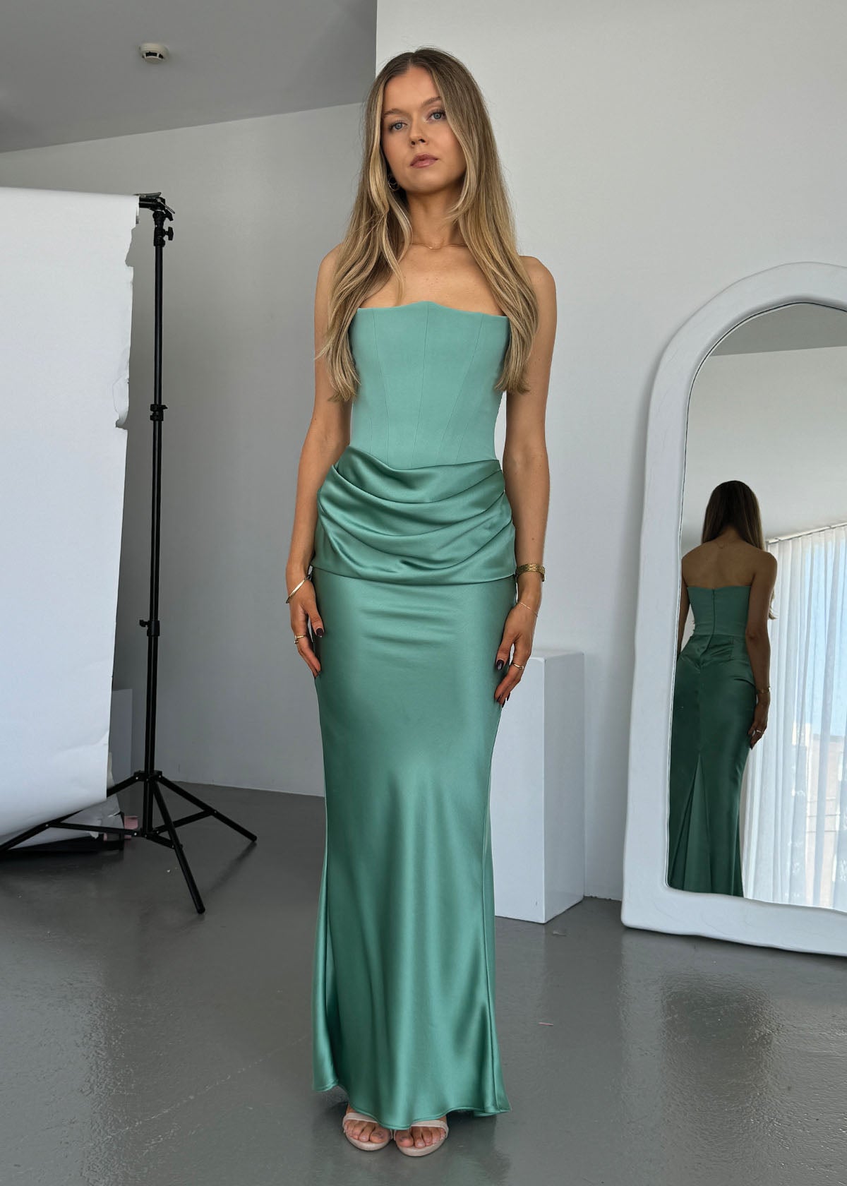 Persephone Corset Dress in Jade Green