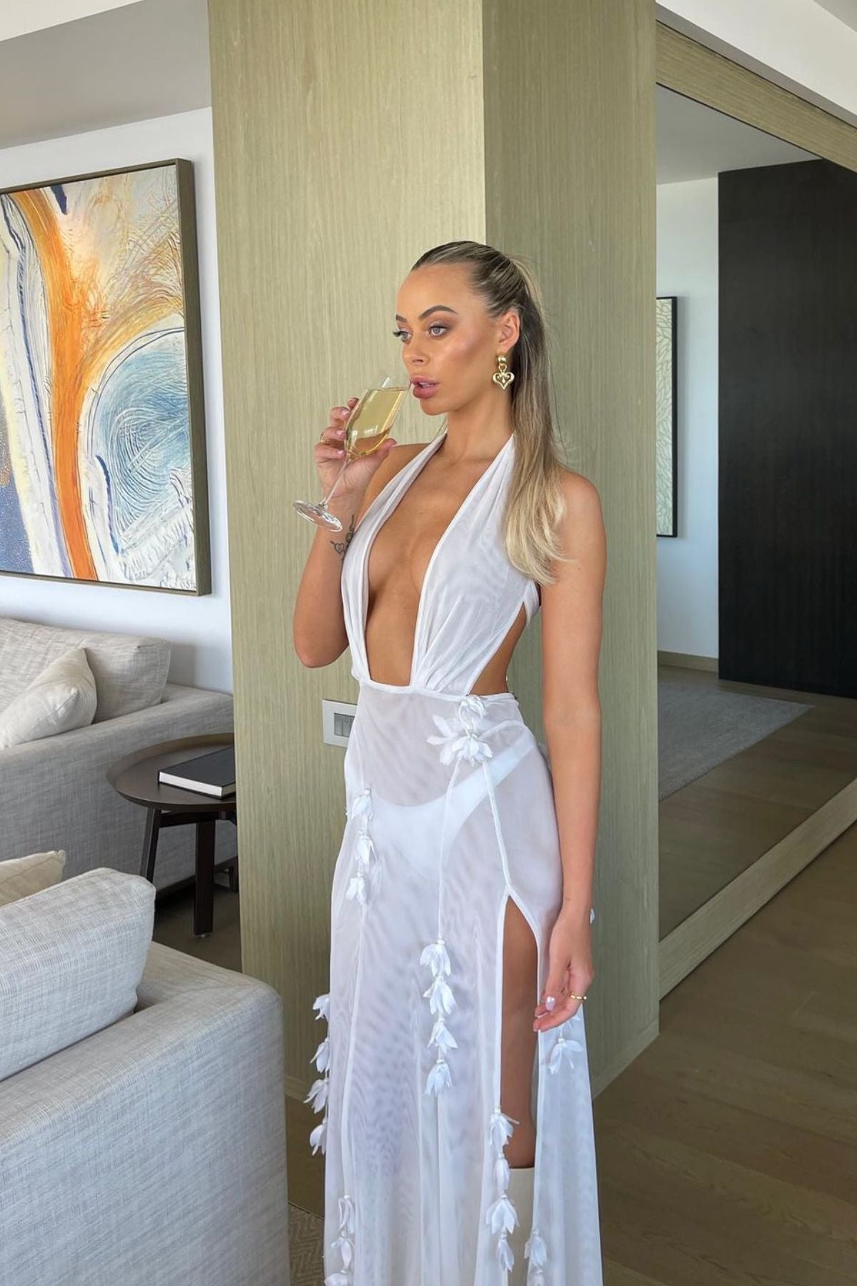 STEPH AUDINO Couture Whimsical White Mesh Gown