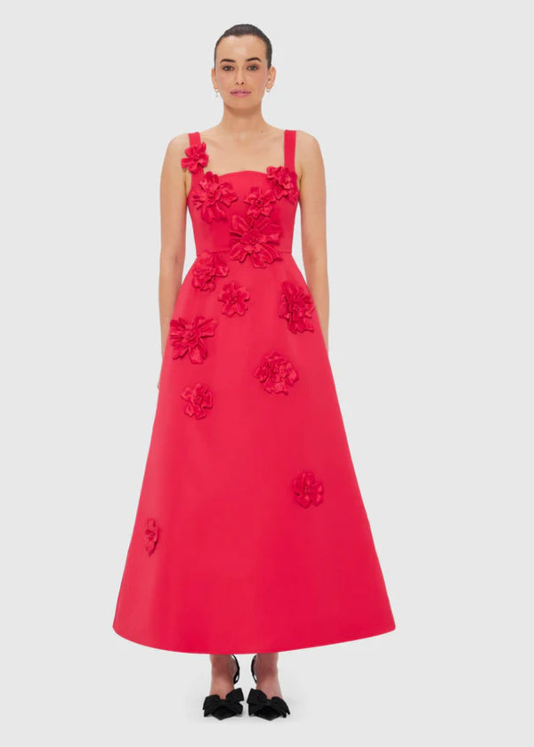 Rianne Floral Applique Maxi Dress in Rosa