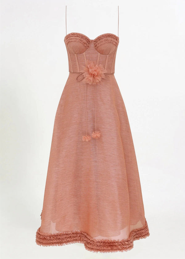 Luna Ruffle Midi Dress in Peony Hire for Formal event from Dress for a Night