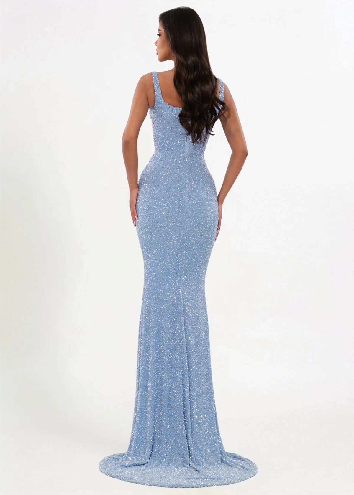 Albina Dyla Crystal Strap Gown hire in blue for Black tie event from Dress for a Night