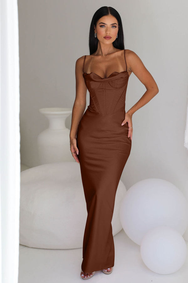 HOUSE OF CB Charmaine Corset Gown (Chocolate) - RRP 9,Dress for a Night