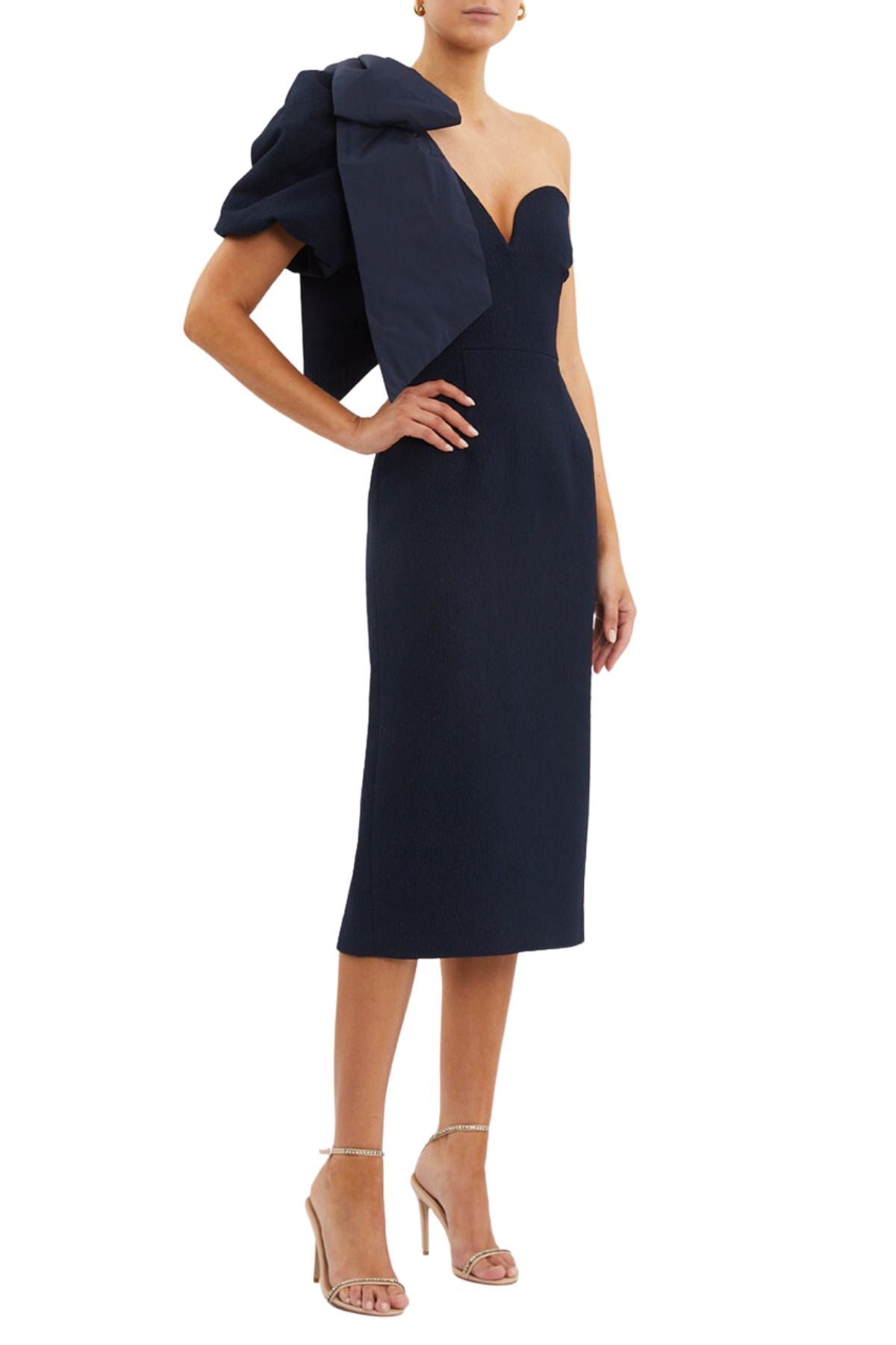 REBECCA VALLANCE Bon Ami Puff Sleeve Midi (Navy Blue) - Rent this dress ...