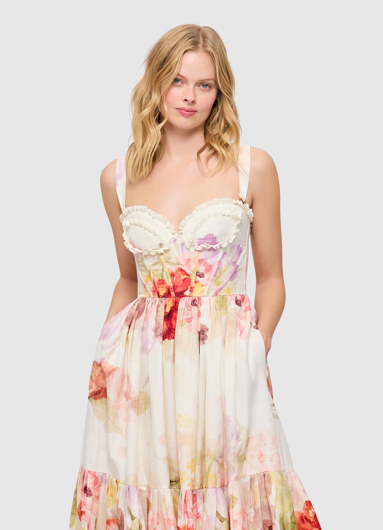 LEO LIN Rose Bustier Midi Dress (Cascade Print)