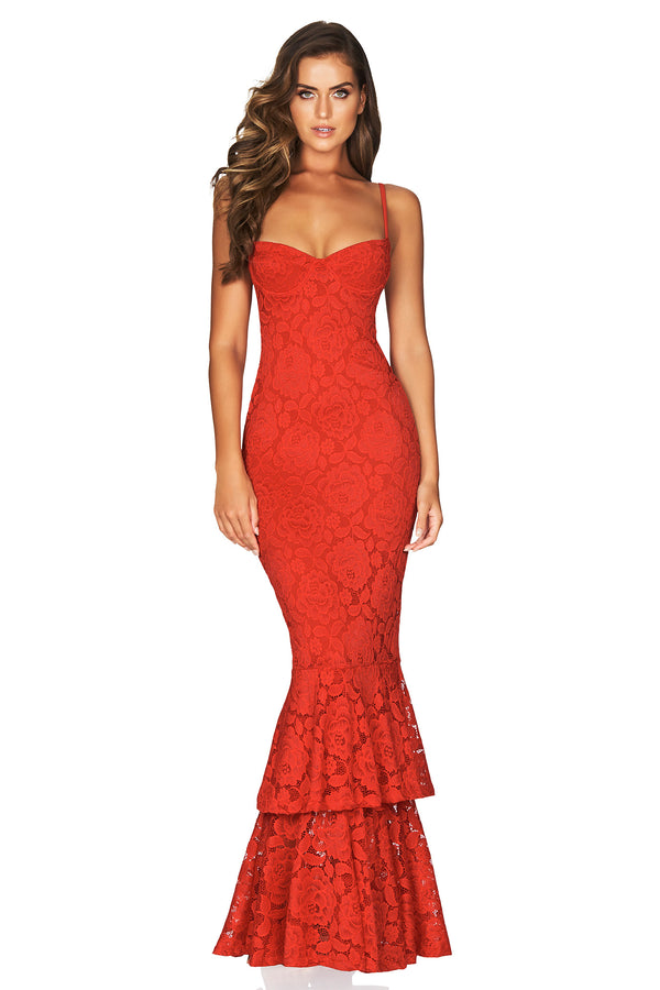 NOOKIE Liana Lace Gown (Red) - RRP 9,Dress for a Night