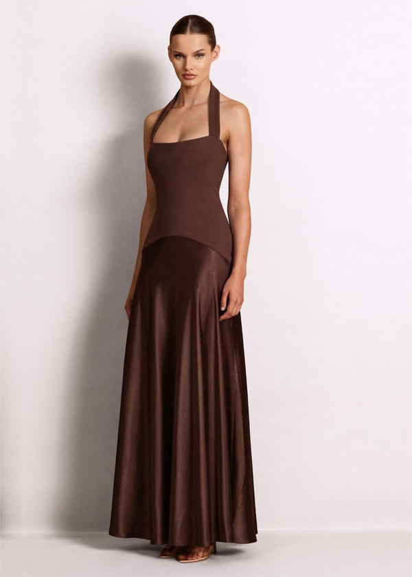 Nookie Alice Halter chocolate formal dress hire