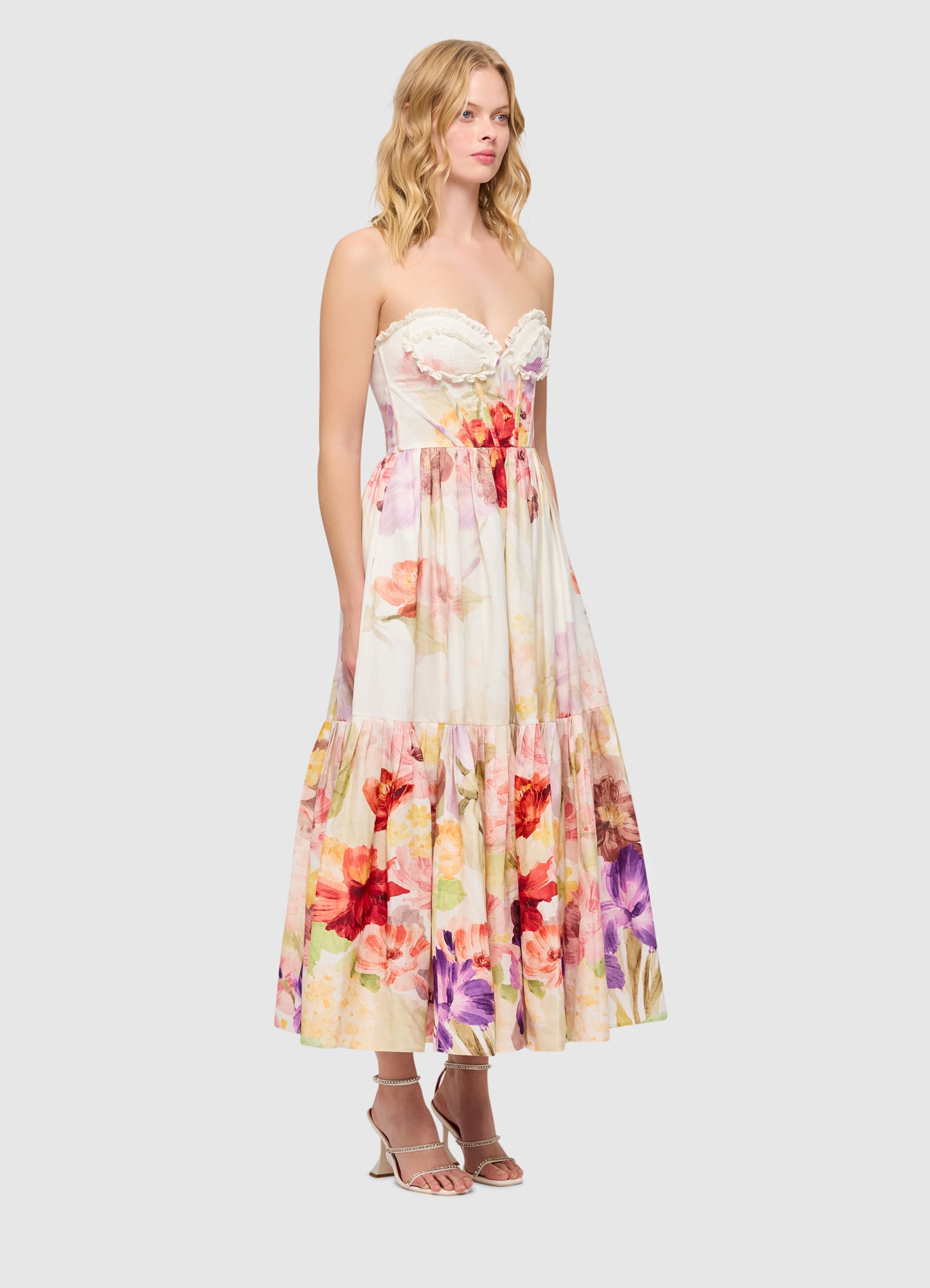 LEO LIN Rose Bustier Midi Dress (Cascade Print)