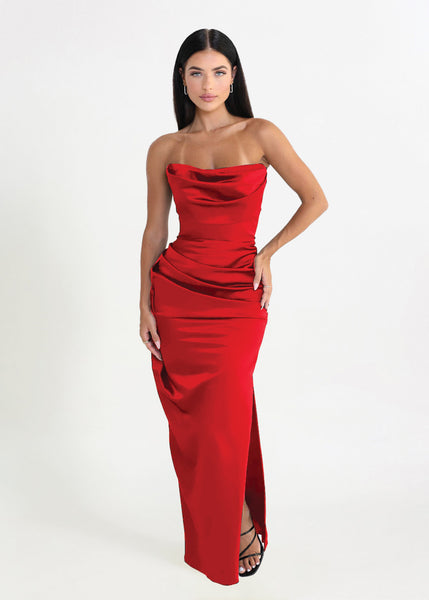 Rent HOUSE OF CB Adrienne Scarlet Satin Gown (Red) – Dress for a Night