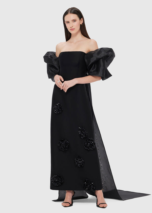 Leo Lin Leonora Puff Sleeve Cape Black