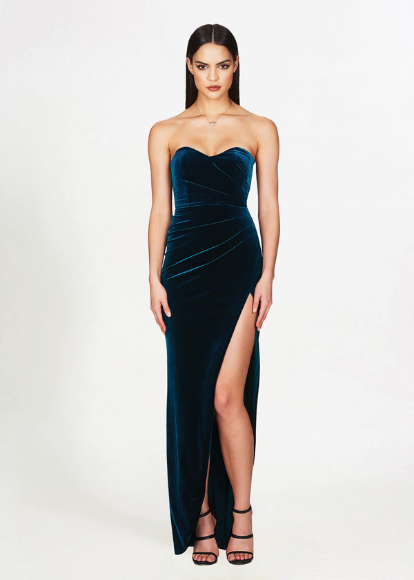 Nookie Cherish Velvet Teal Formal Dress