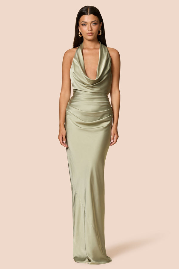 Penelope Drape Gown in Thyme Green