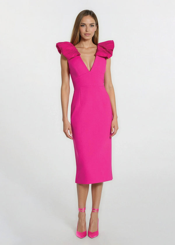 Rebecca Vallance Cupids Bow Pink Midi Dress