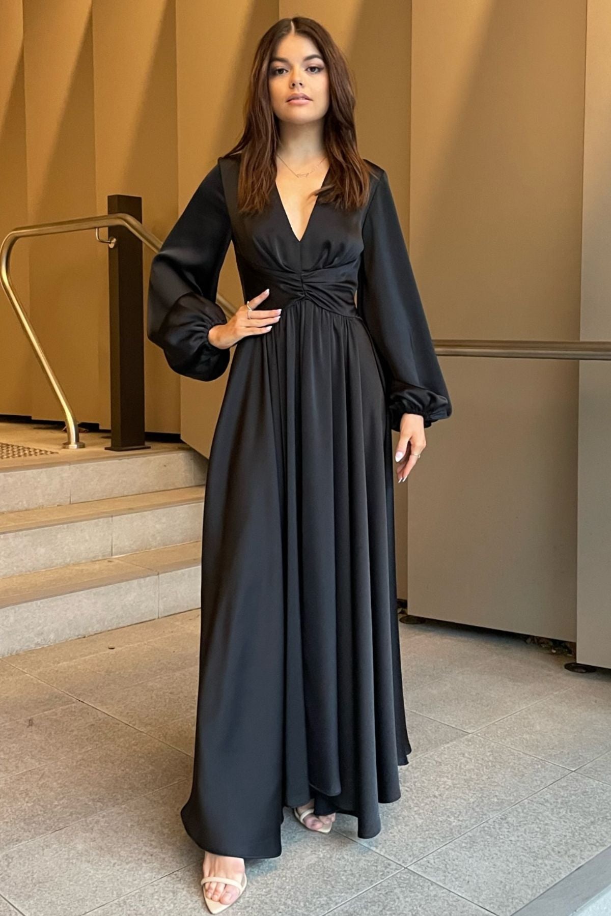 black jersey wrap dress long sleeve ANN TAYLOR Black Wrap Jersey Long 3/4 Sleeve Stretch Dress Size 8 - NWT