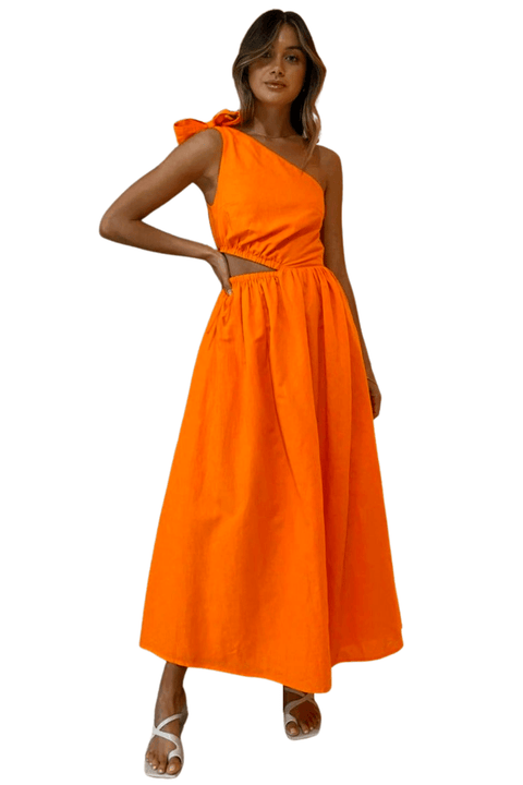 BY NICOLA Gabriella One Shoulder Midi Dress Sunkissed Orange