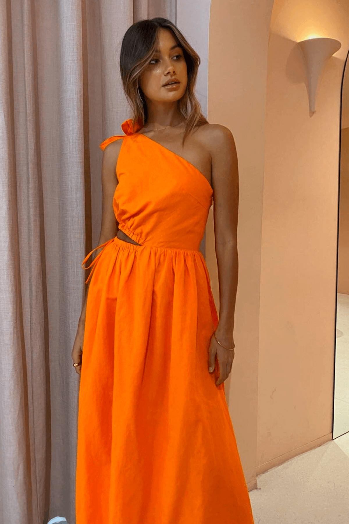 One shoulder top dress orange