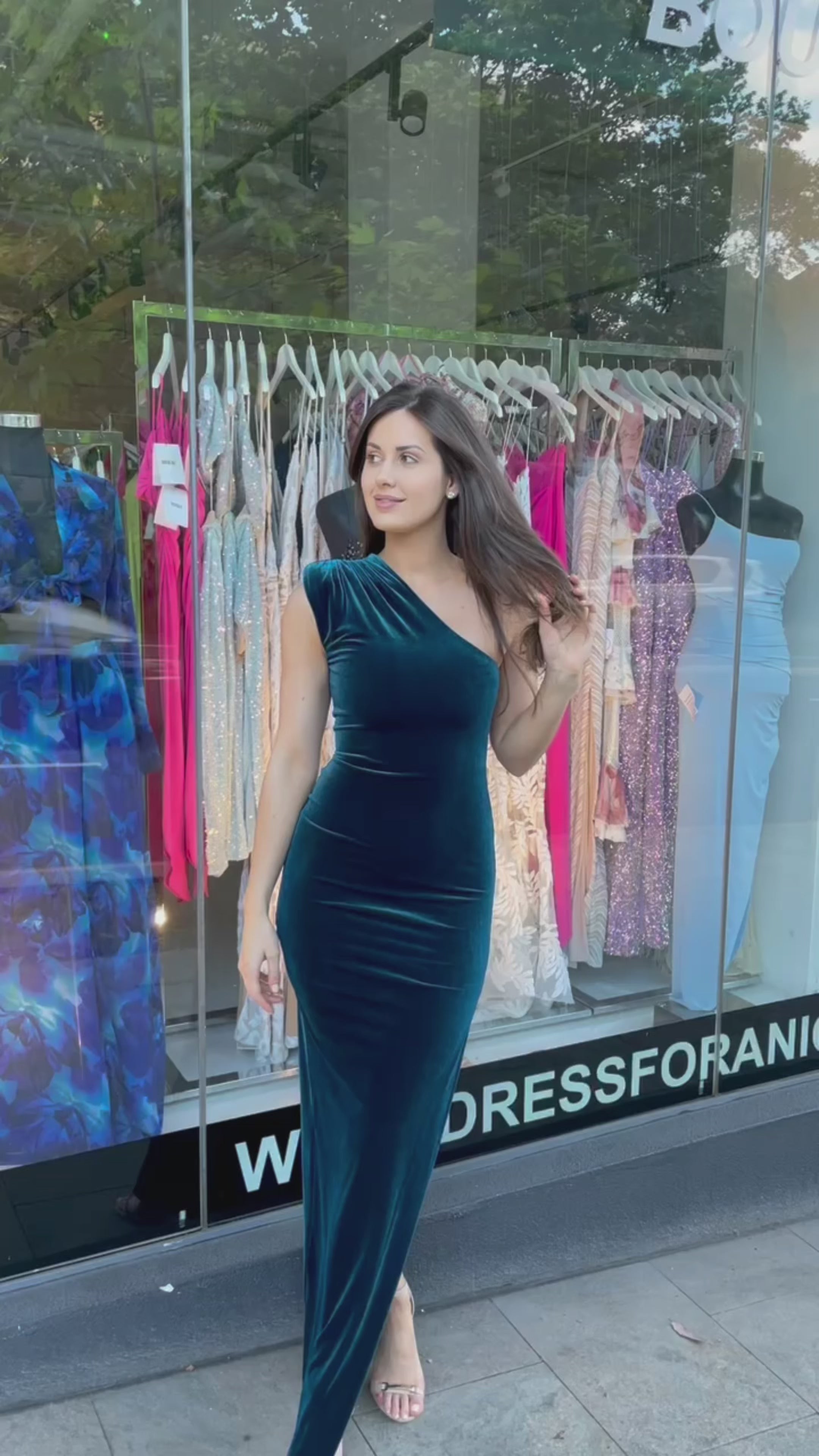 Nookie Rumi Velvet Teal Formal Dress