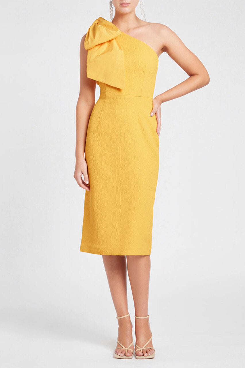 REBECCA VALLANCE Calla One Shoulder Dress Midi (Yellow) - $699