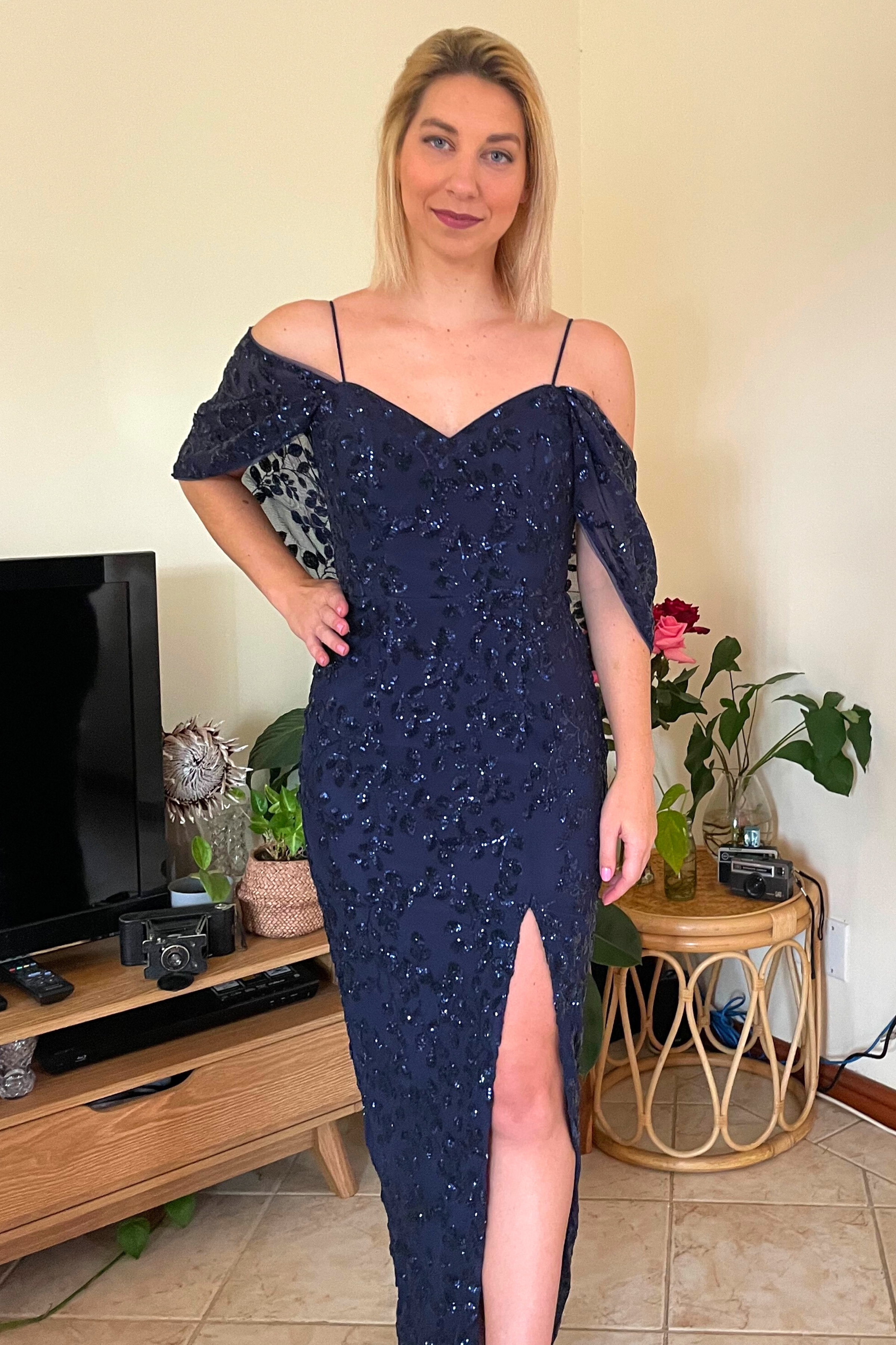 Navy blue top sequin dress